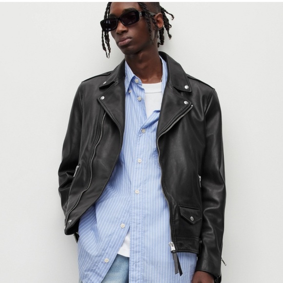 ALLSAINTS Milo Leather Biker Jacket in Black Size S - Picture 7 of 16